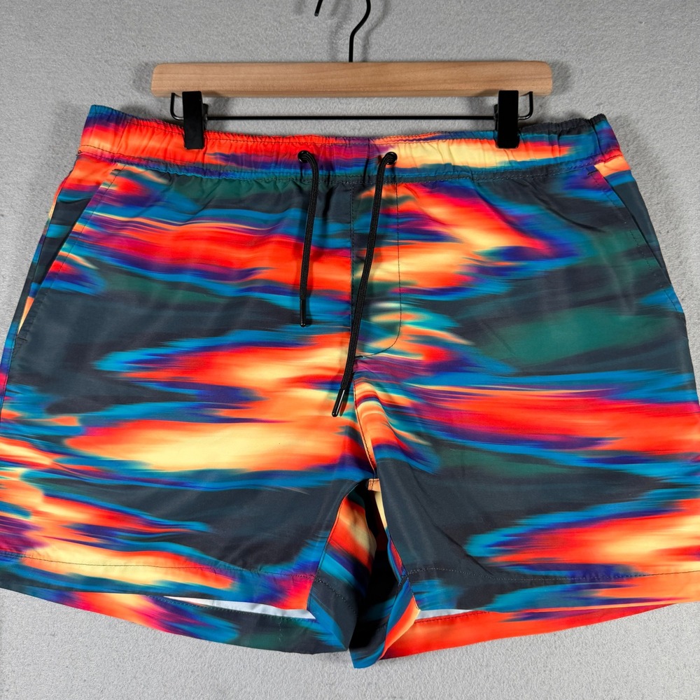 Forever‎ 21 Men XL Swim Trunks Abstract Blurred Print Multicolor Mesh Lined 4in